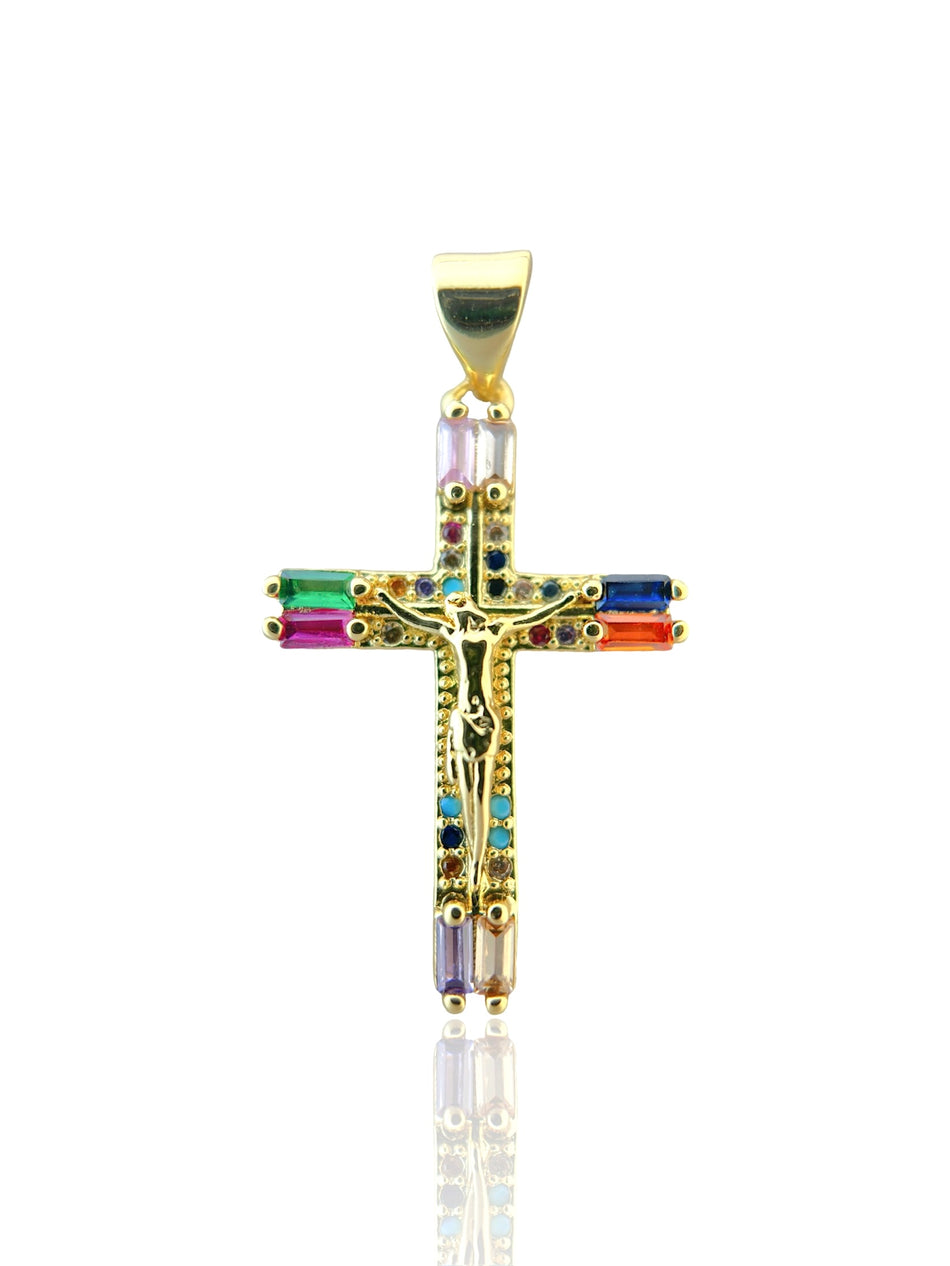 Gold Filled Multicolor Zirconia Cross Pendant, 1pc