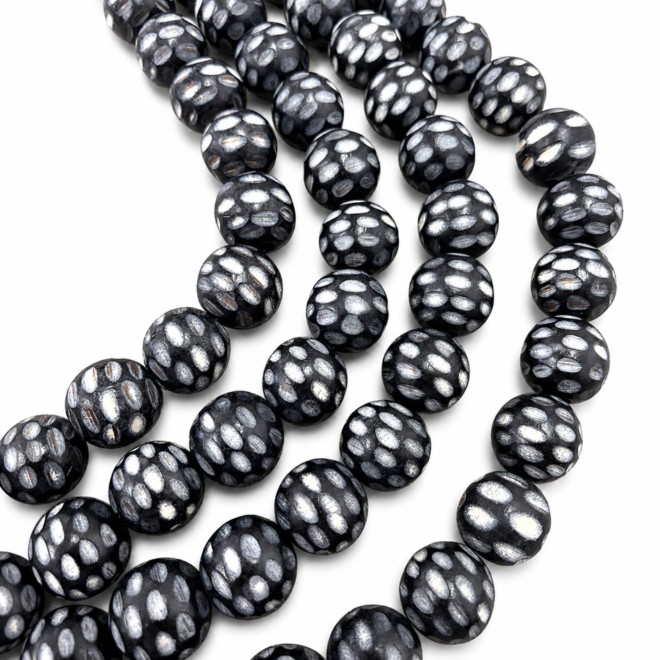 Faceted Round Wood Bead Strand, 18mm