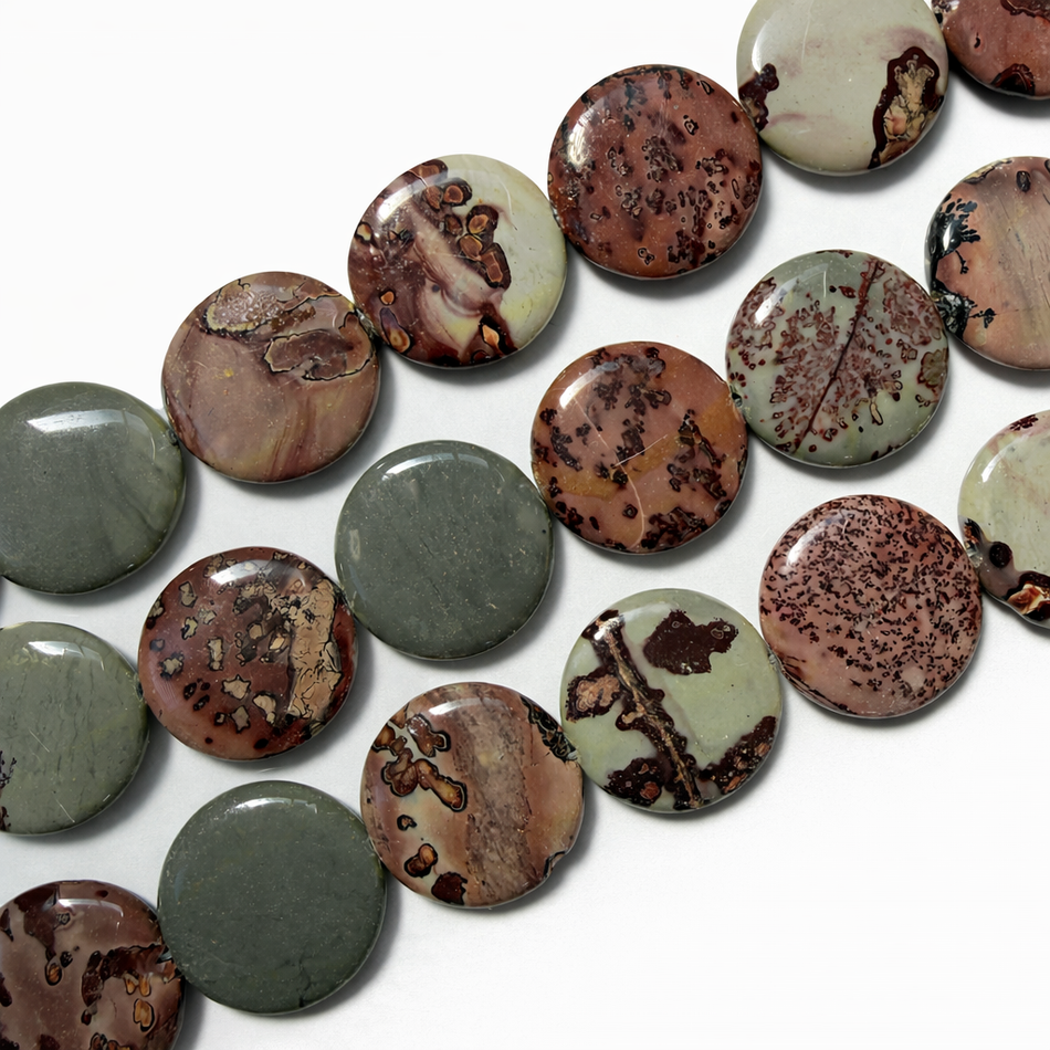 Natural Gemstone Coin Bead 36mm Strand