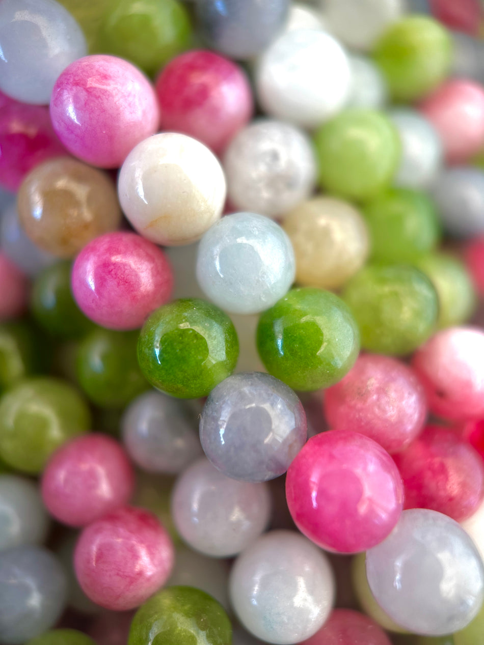 Round Multicolor Jade Bead Strand, 6mm