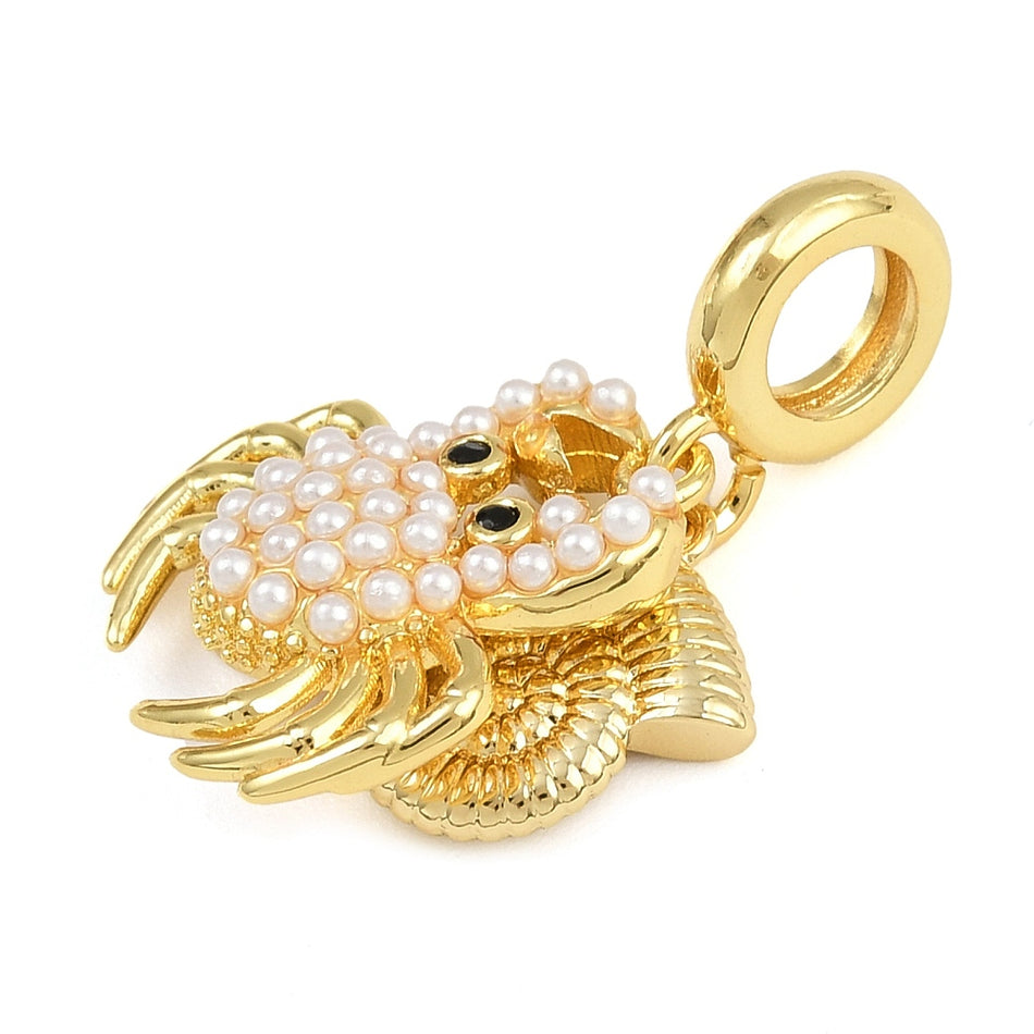 Pearl Crab with Gold Shell Pendant & Zirconia 14mm, 1pc