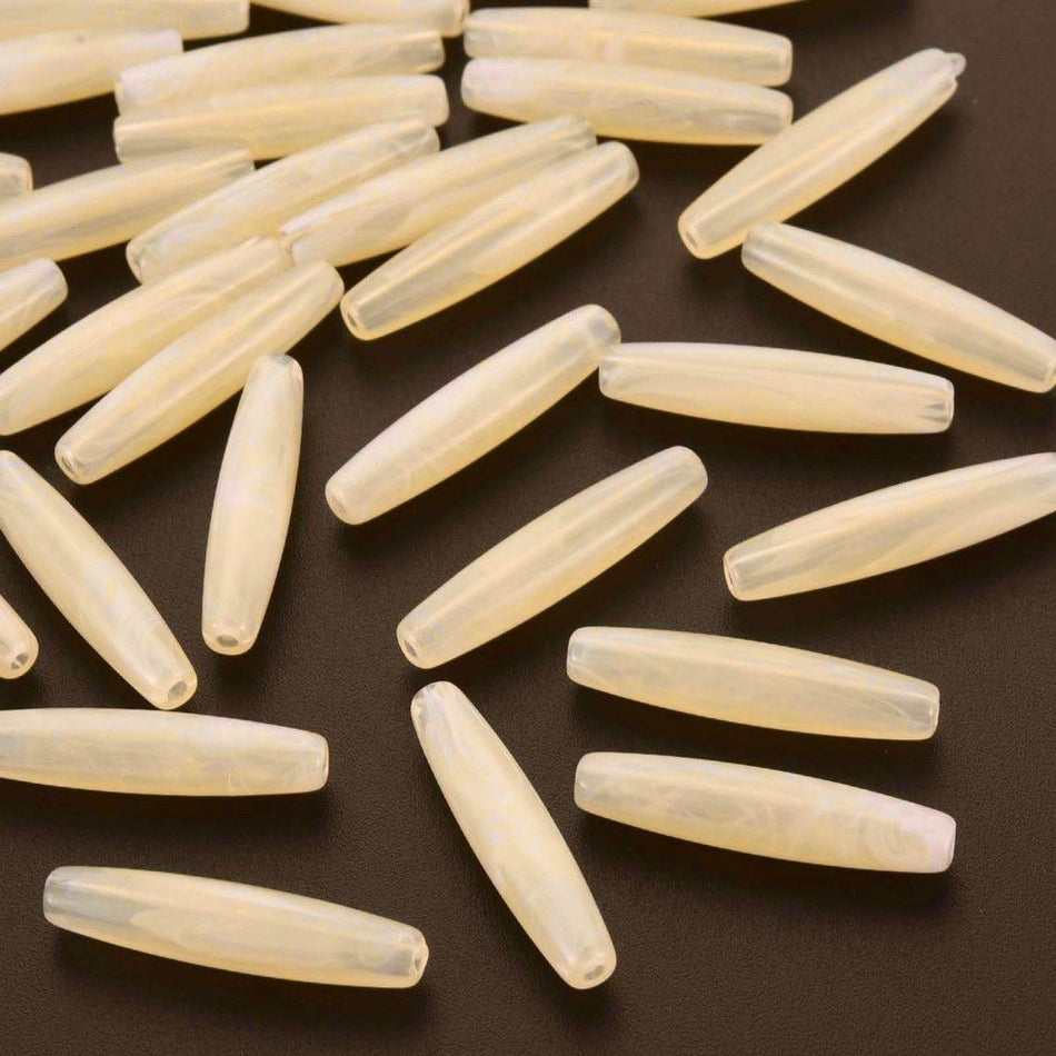 Beige Acrylic Tube Beads 28x6mm, 25pcs