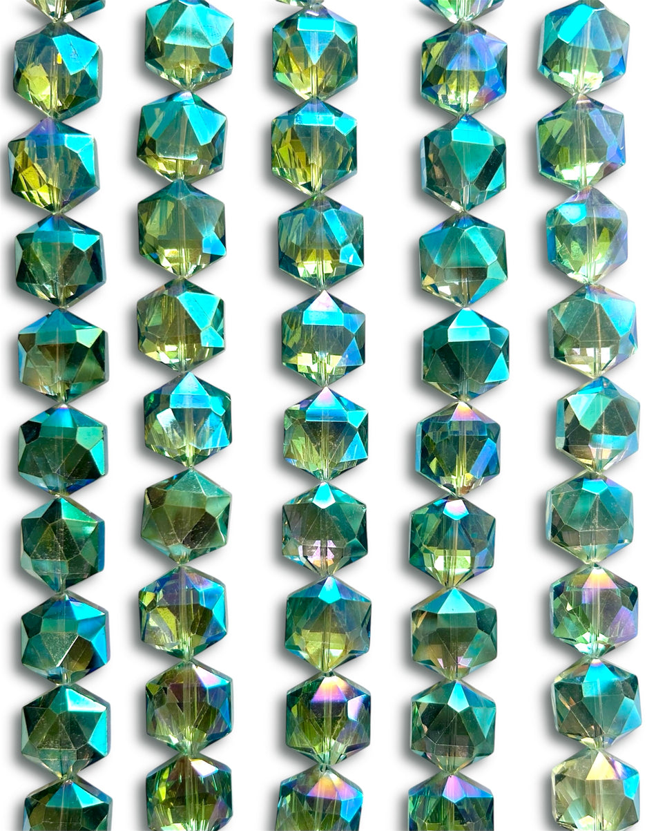 Faceted Hexagon Crystal Bead Strand, 20mm