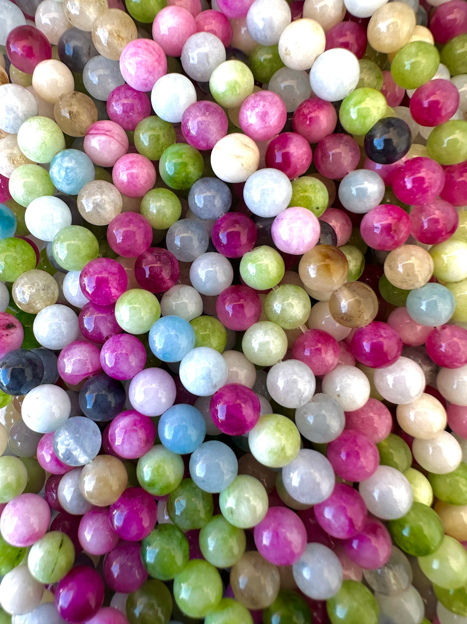 Round Multicolor Jade Bead Strand, 6mm