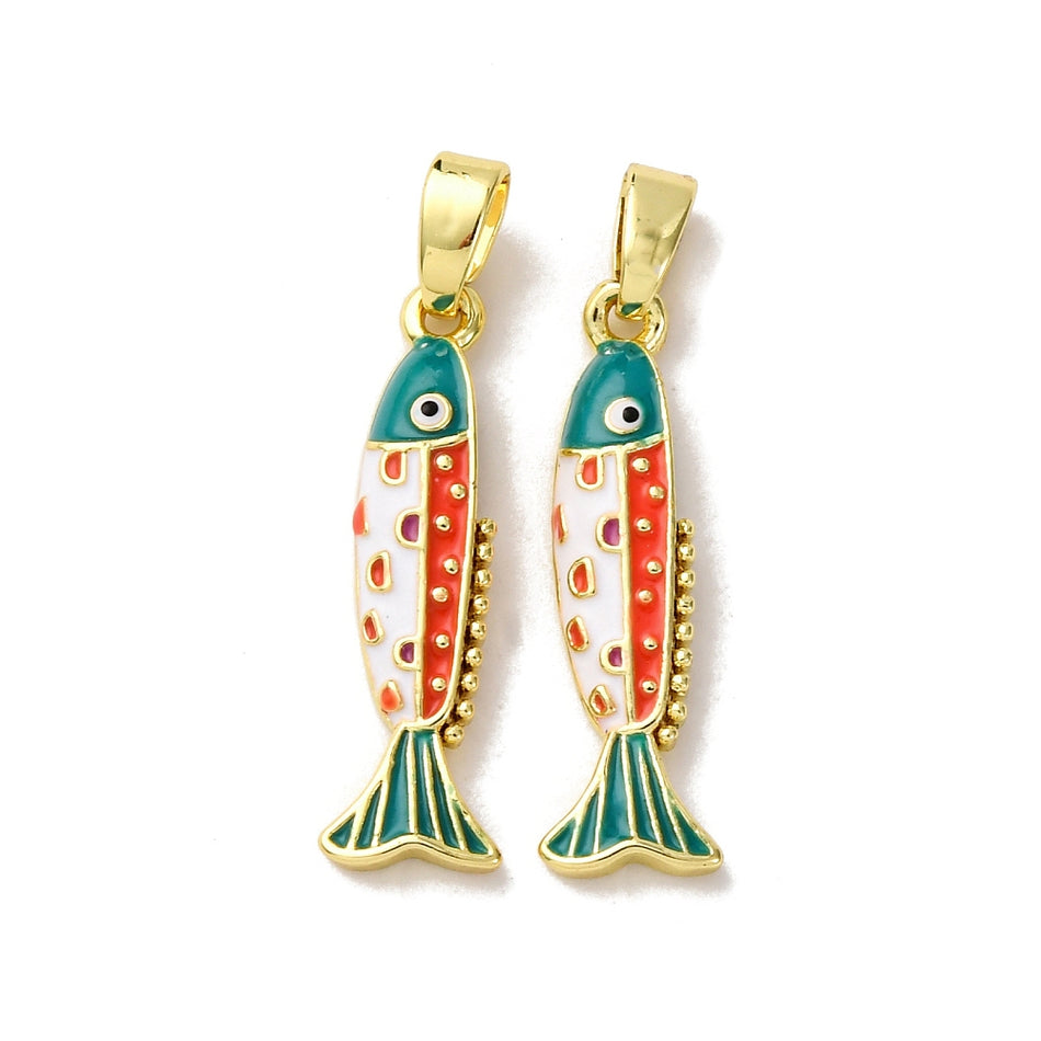 18k Gold-Plated Enamel Fish Pendant 22mm, 2pcs