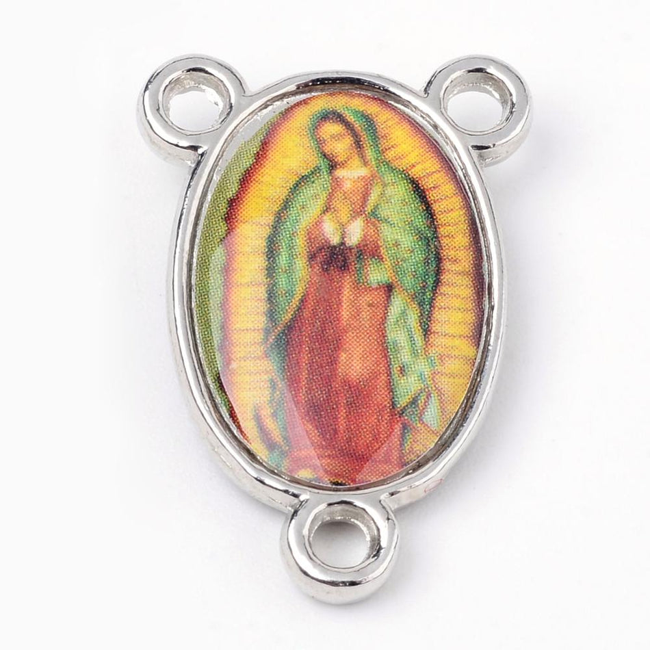 Silver Guadalupe Virgin Rosary Center, 2pcs
