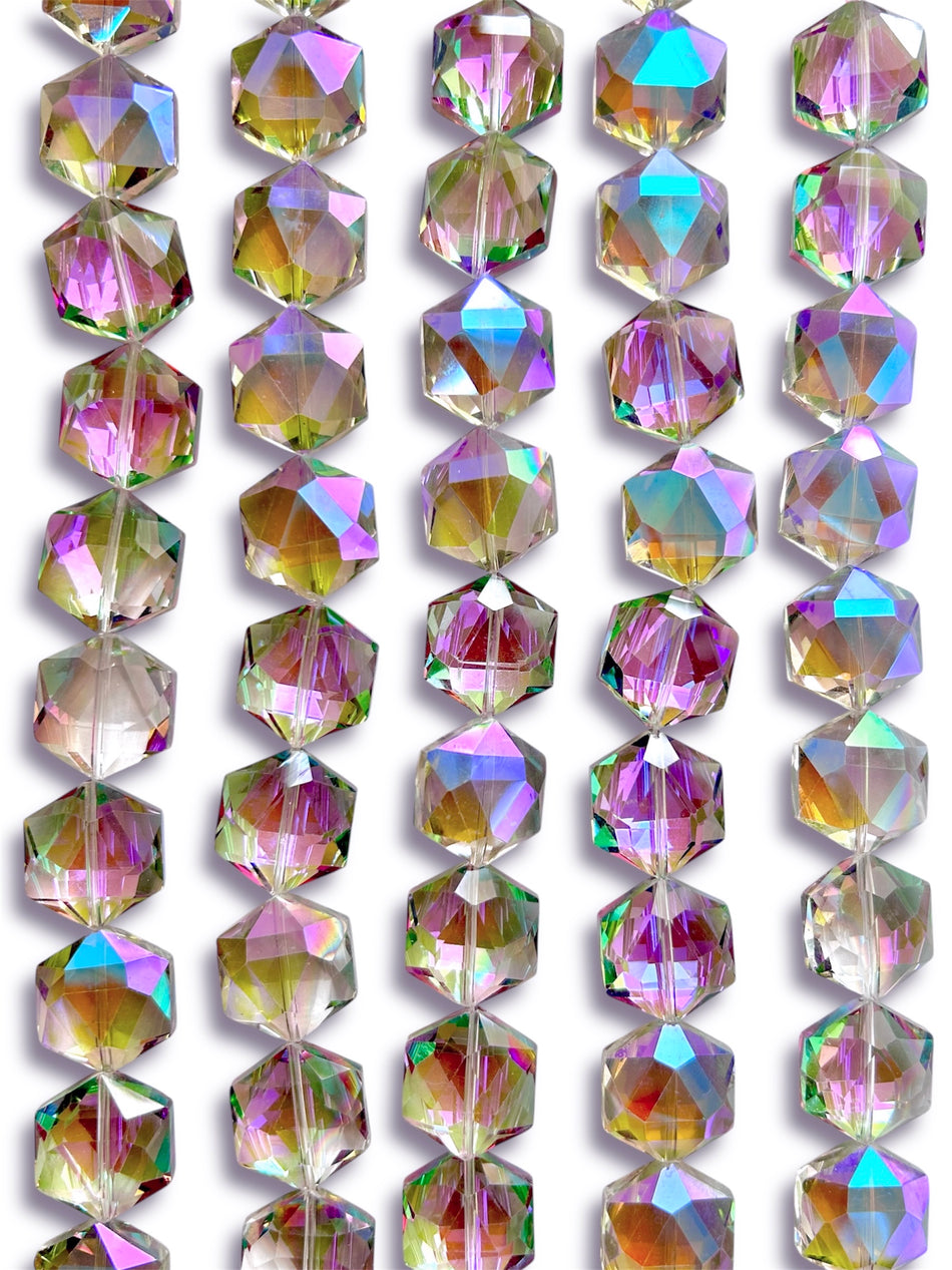 Faceted Hexagon Crystal Bead Strand, 20mm