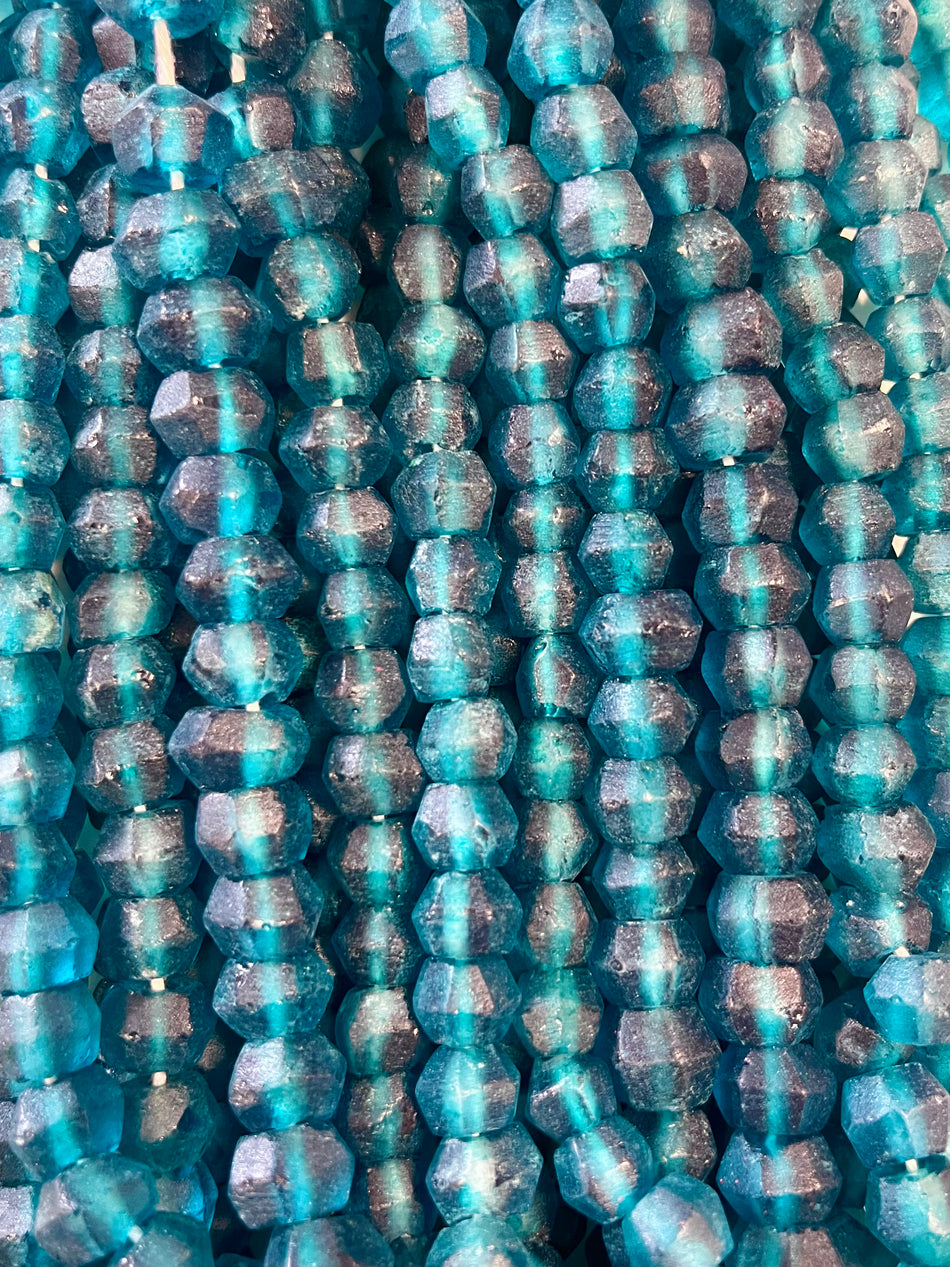 Faceted Rondelle Recycled Glass Strand, 10mm