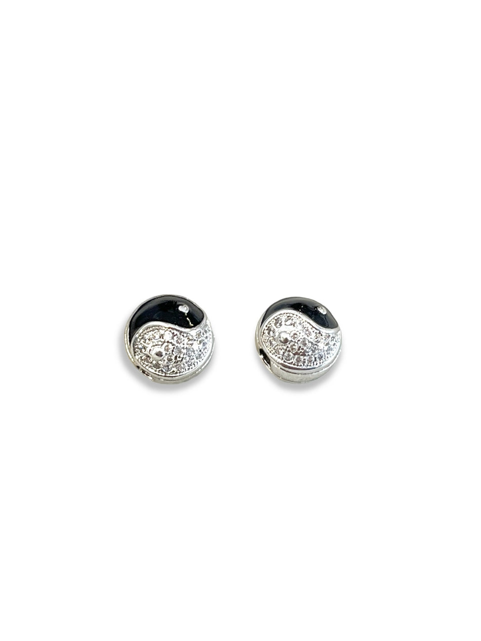 Silver Filled Zirconia Yin and Yang Round Spacer 12mm, 1pc