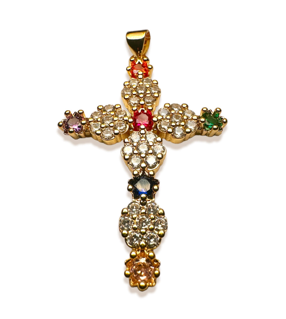 Multicolor Zirconia Cross Pendant 45mm, 1pc