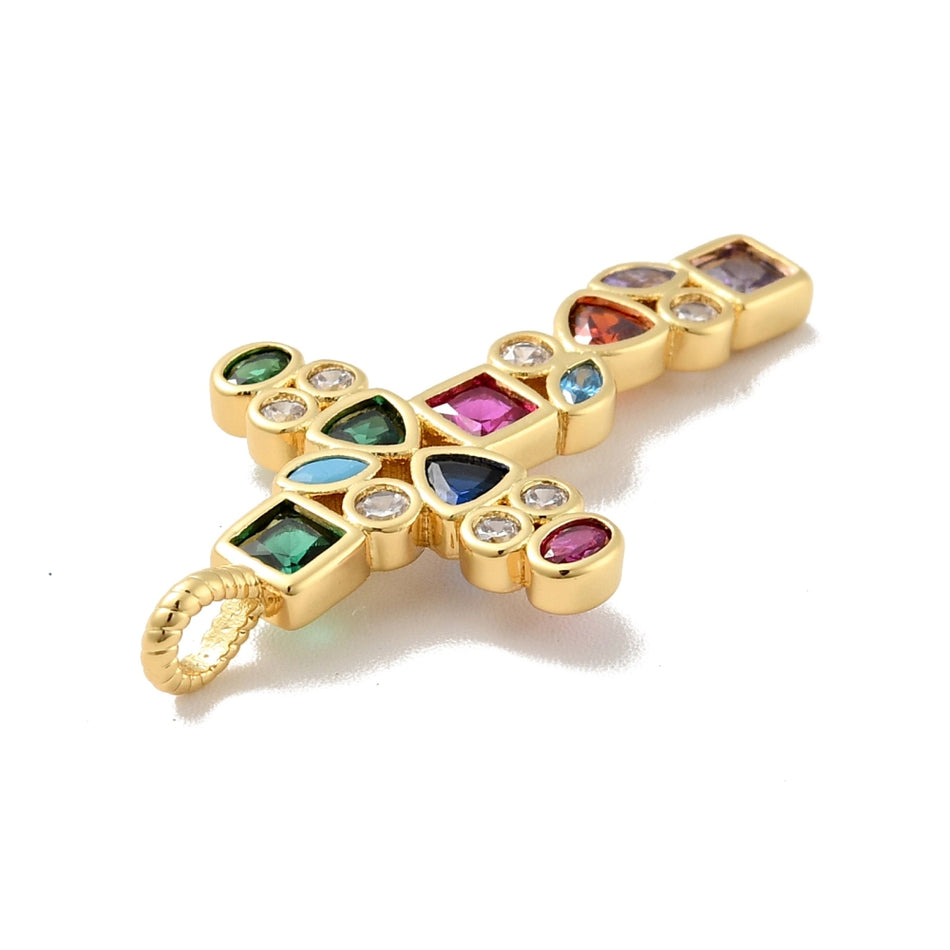 18k Gold-Plated Cross with Zirconia Pendant 32mm, 1pc