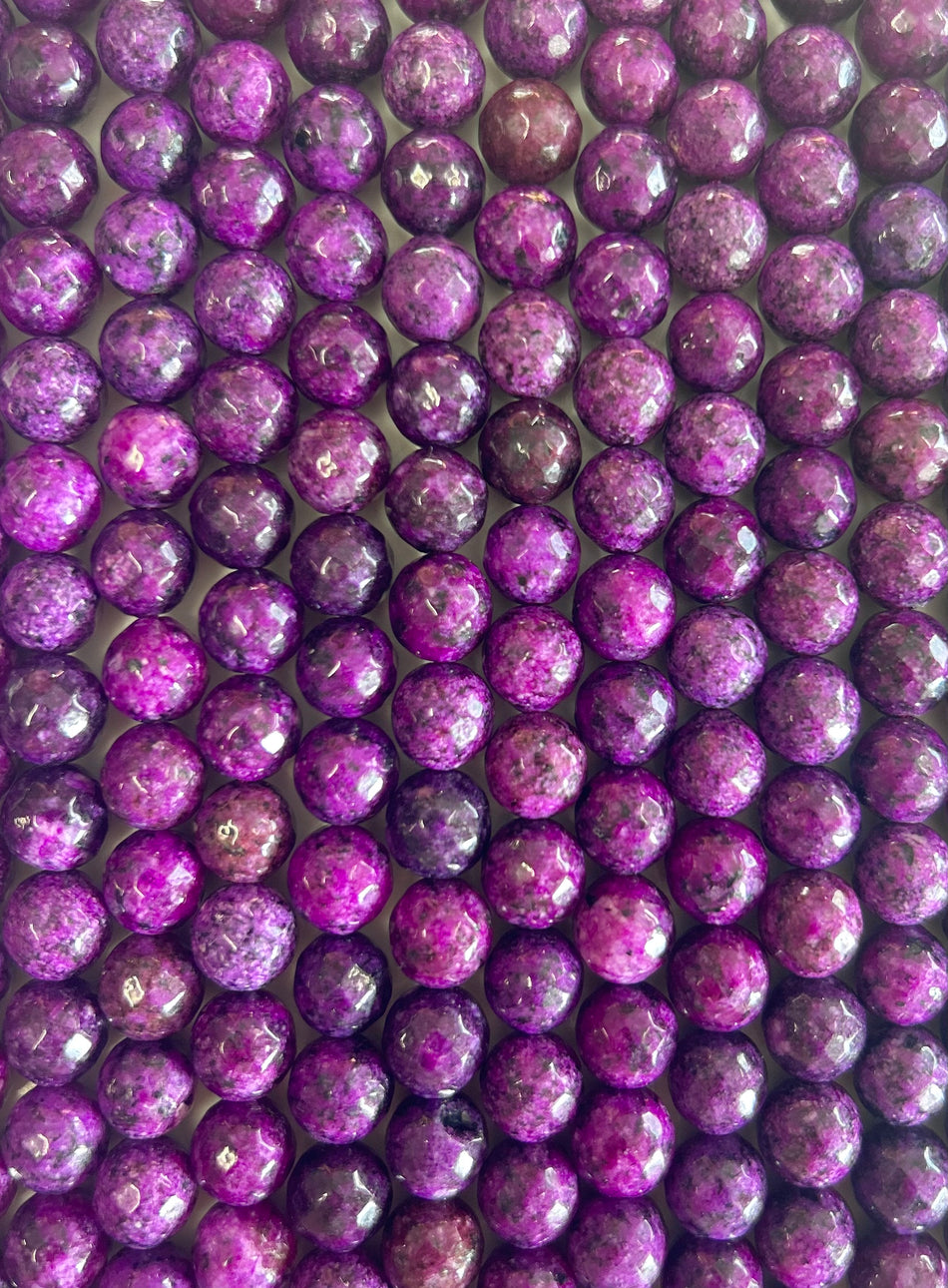 Faceted Dark Purple Round Jade Bead Strand, 10mm