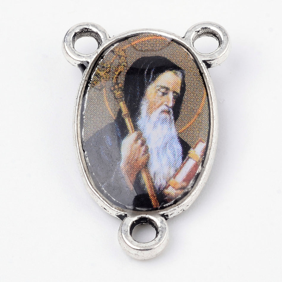 Silver San Benito de Nursia Rosary Center, 2pcs