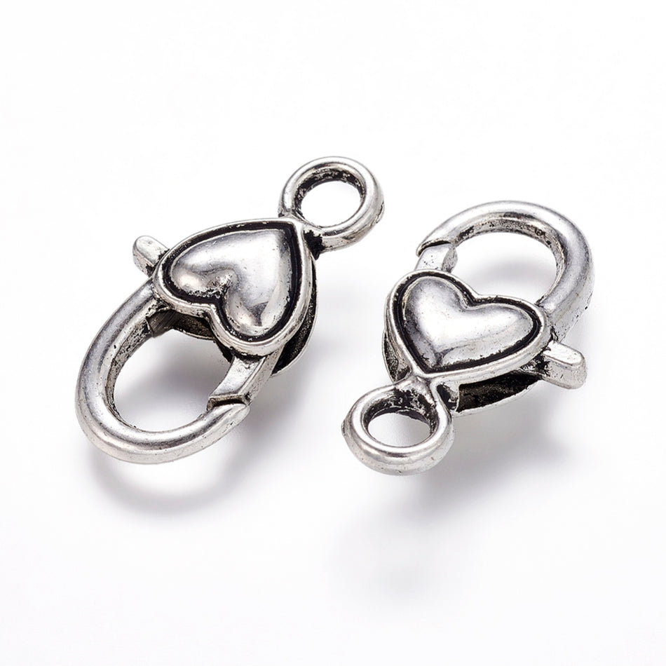 Silver Tibetan Heart Lobster Clasp 27mm, 8pcs