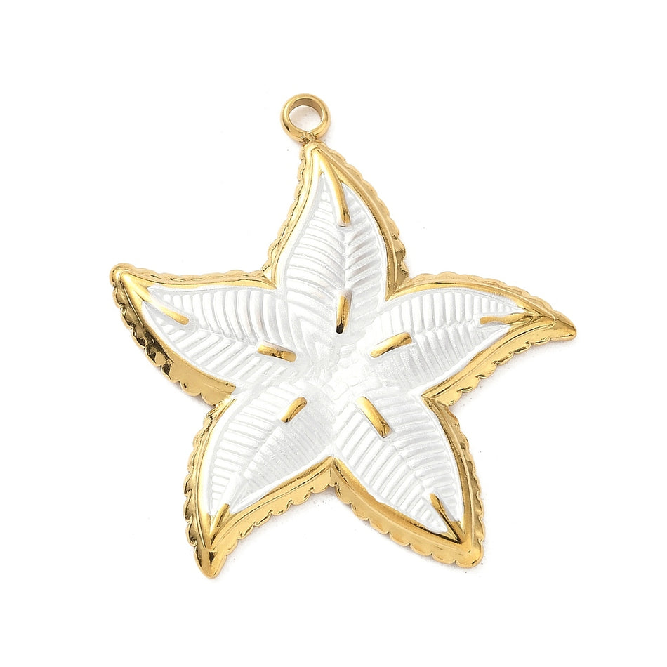 Stainless Steel with Enamel Starfish Pendant 38mm, 1pc
