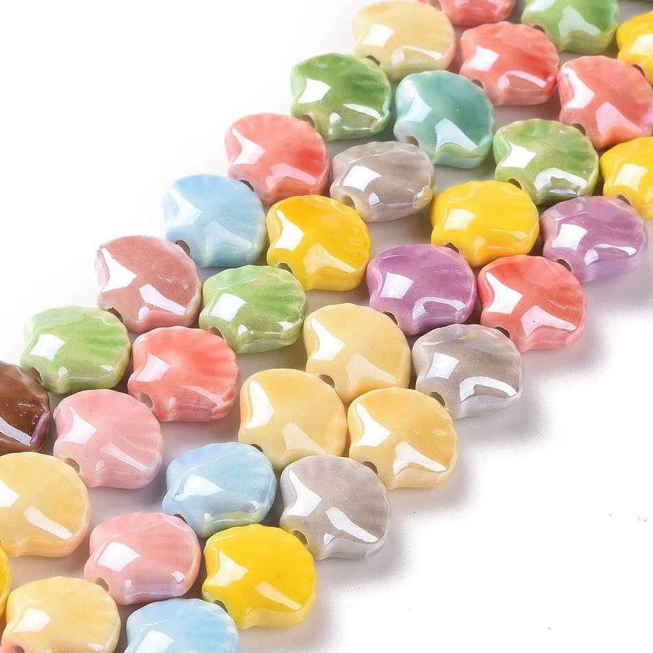 Multicolor Shell Ceramic Bead Strand, 14mm