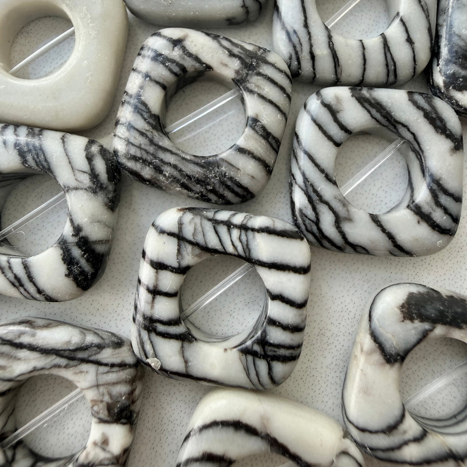 Square Shape Zebra Jade 20mm Bead Strand