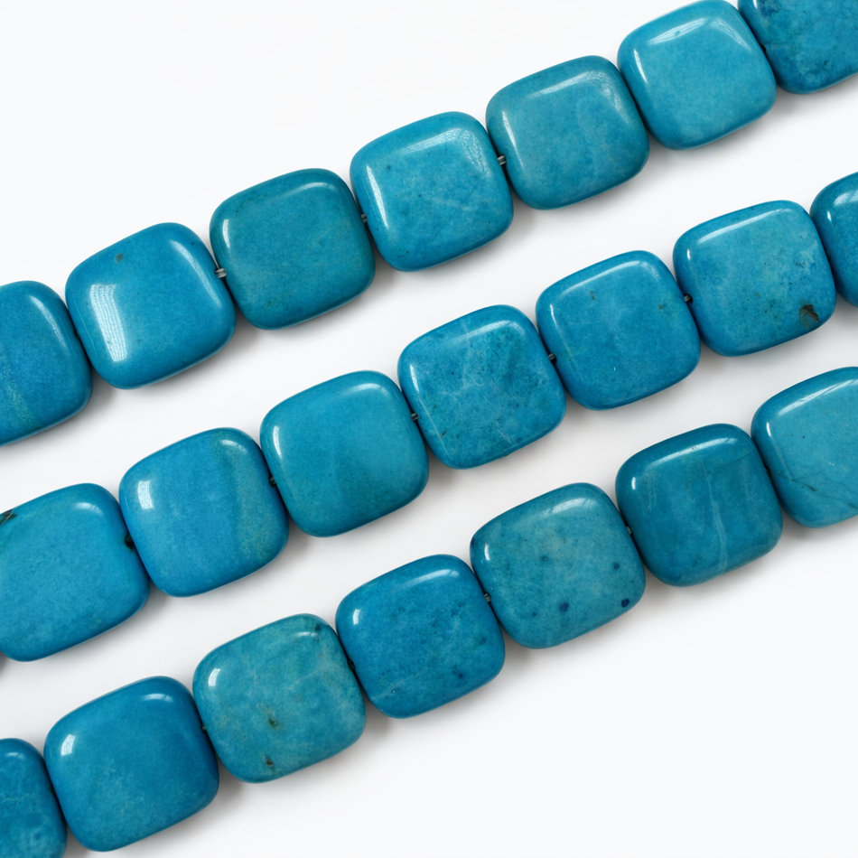 Turquoise Flat Square Gemstone Bead 12mm Strand