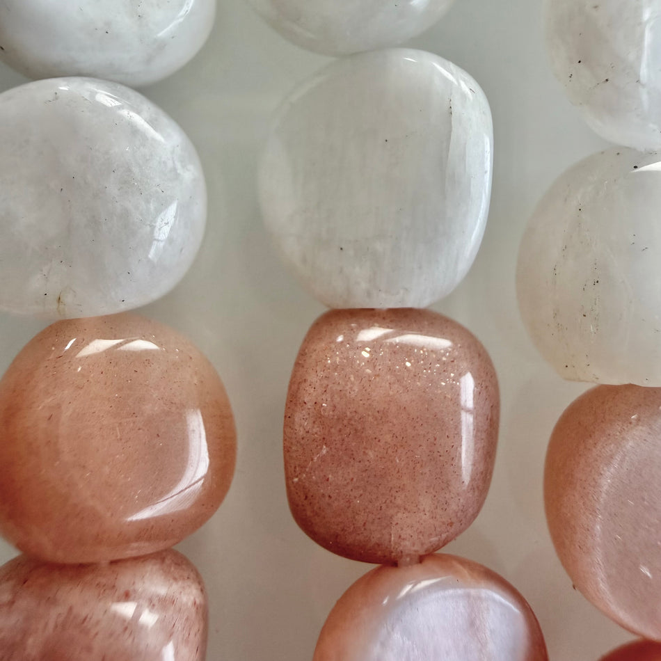 Peach-White Moonstone Bead 10mm Strand