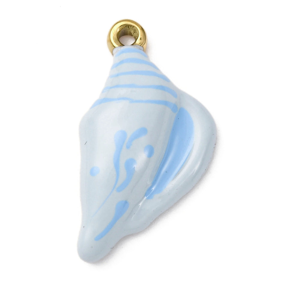 Stainless Steel Blue Enamel Shell Conch Pendant 24mm, 1pc