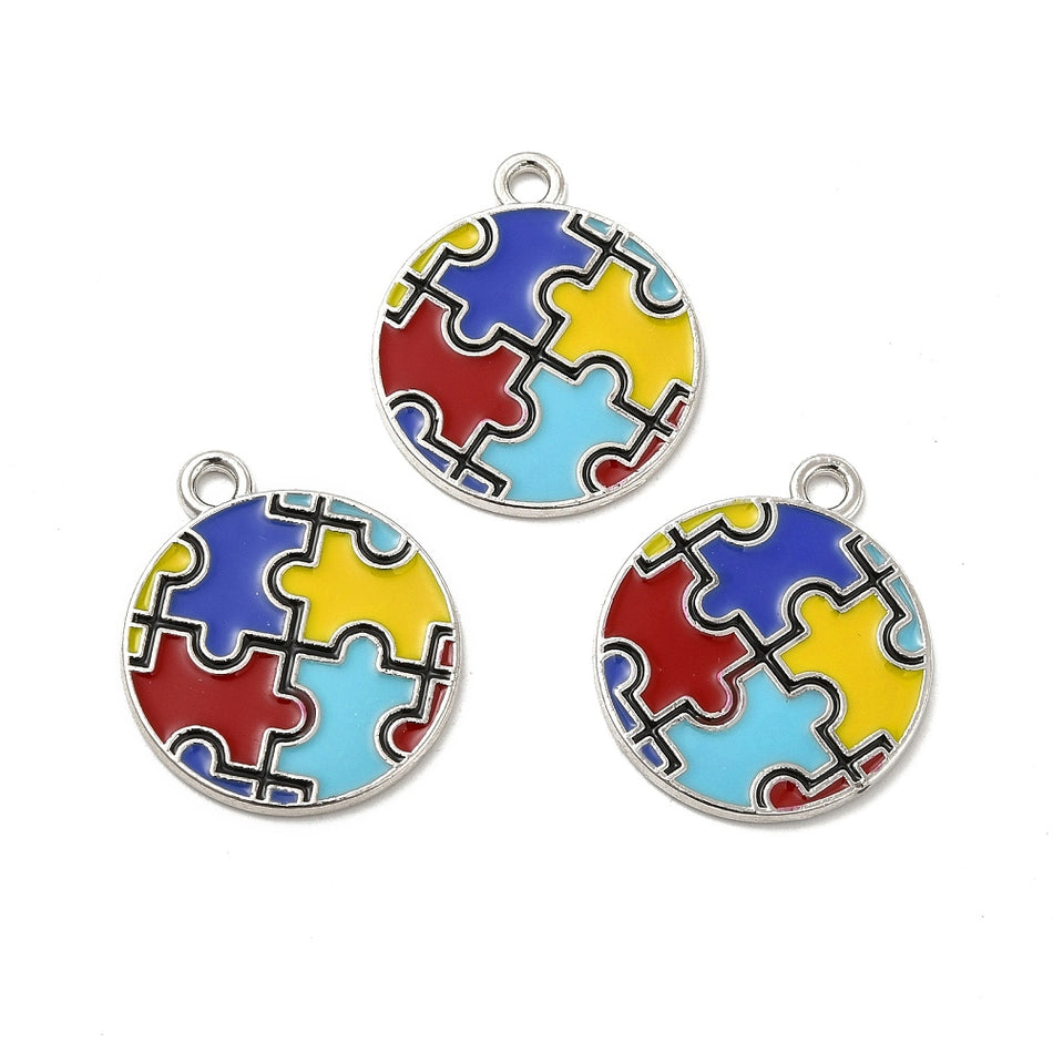 Autism Puzzle Pattern Charm, 4pcs23mm