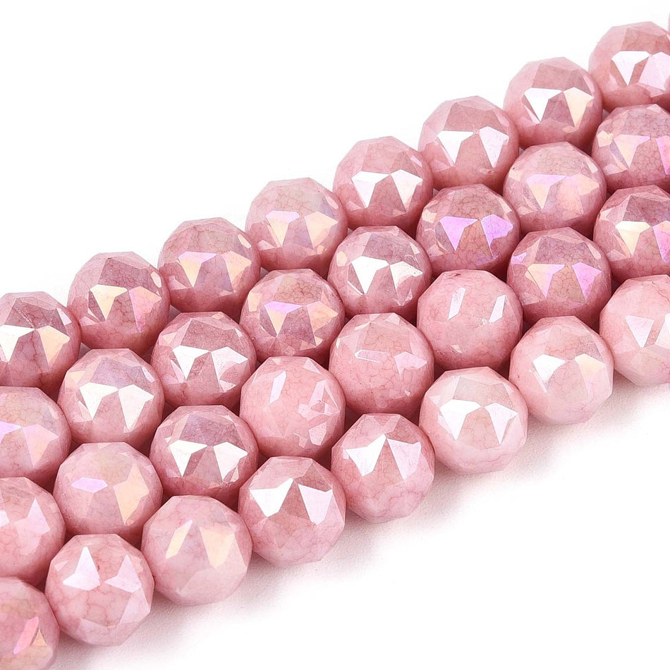 Round Electroplated Faceted Pink Bead 8mm Strand