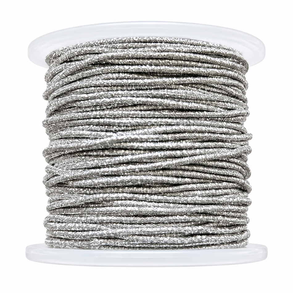Elastic cord 1mm,  Metallic Silver 50 meters Spool