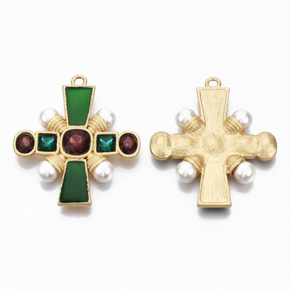 Gold Filled Cross With Glass Rhinestone 65mm, 1pc