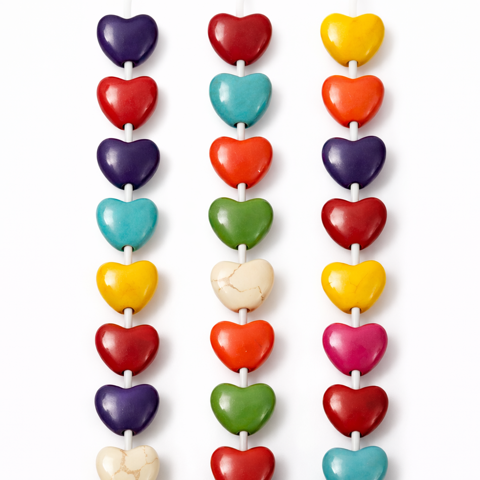 Multicolor Howlite Heart Bead Strand