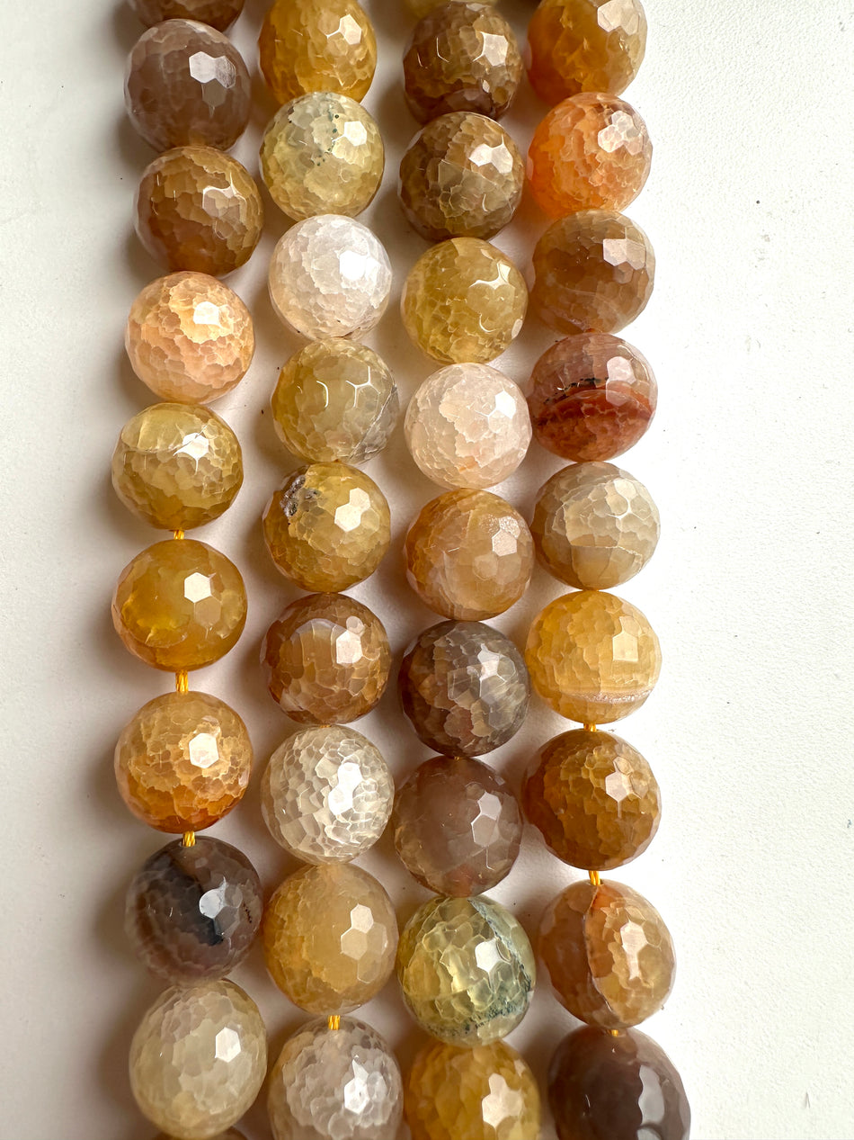 Faceted Light Brown Round Agate Strand, 16mm