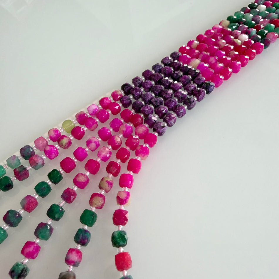 Faceted Gemstone Cube Bead with Gradient Tones 8mm Strand