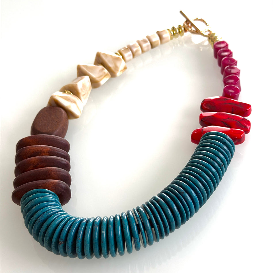 Statement Necklace featuring Multi-Shape Wood Beads, 20inch