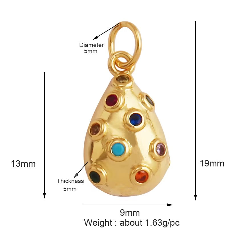 18k Gold Drop Pendant with Multicolor Zirconia 19mm, 1pc