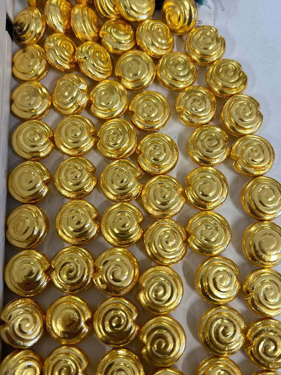 Gold Swirl Coin Spacer Bead Strand, 18mm