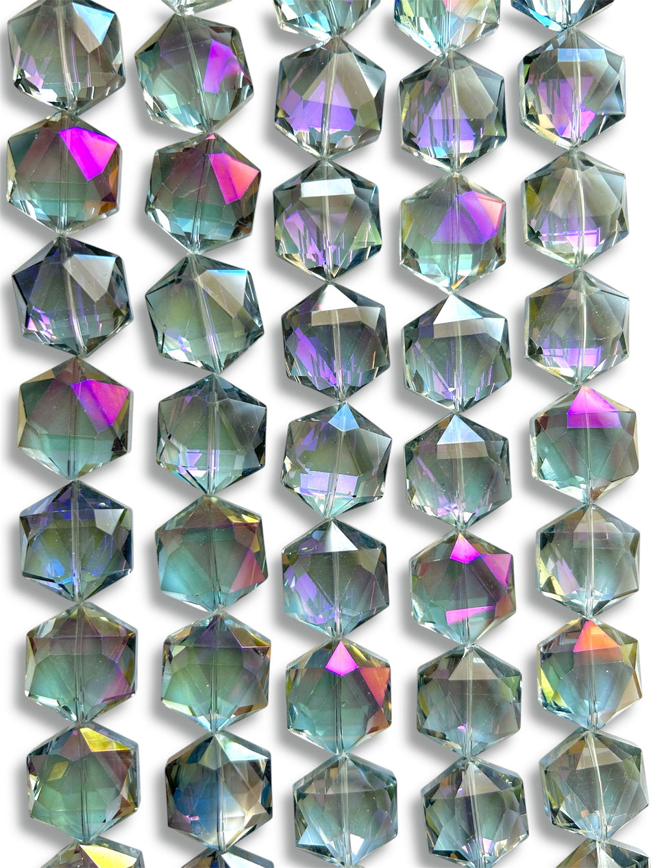 Faceted Hexagon Crystal Bead Strand, 26mm