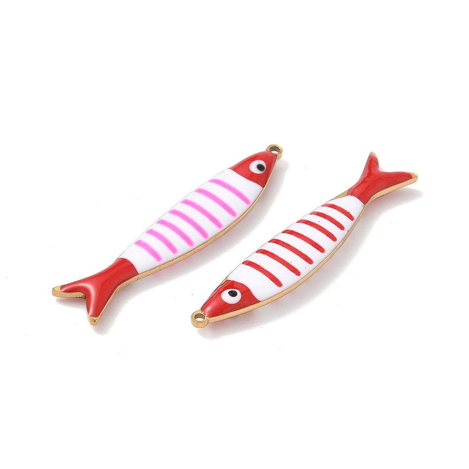 Stainless Steel Enamel Fish Pendants 40mm, 3pcs