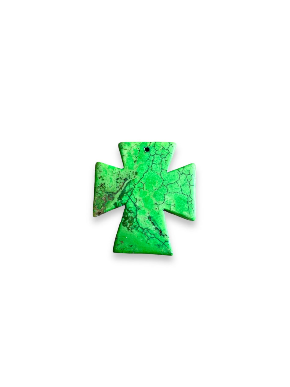 Green Small Howlite Cross Pendant, 1pc