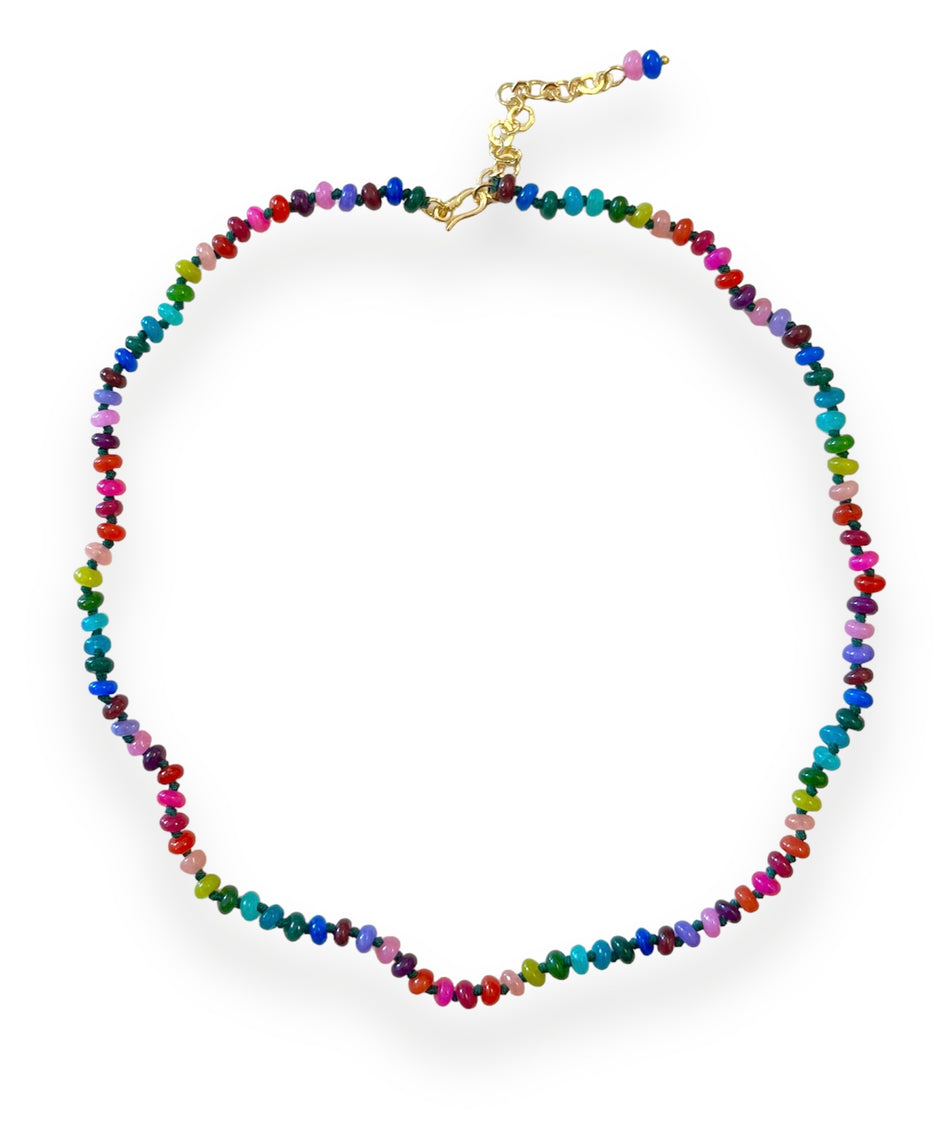 Multicolor Jade Knotted Necklace, 18inch