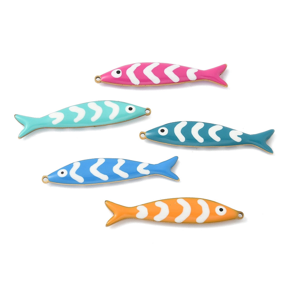 Mix color Stainless Steel Enamel Fish Pendant 40mm, 3pcs