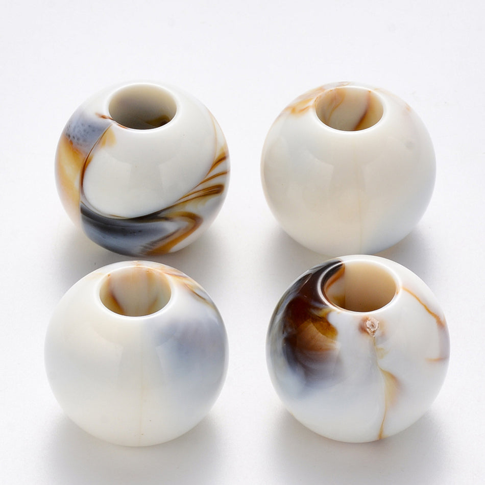 Beige Acrylic Large Hole Beads, 4pcs