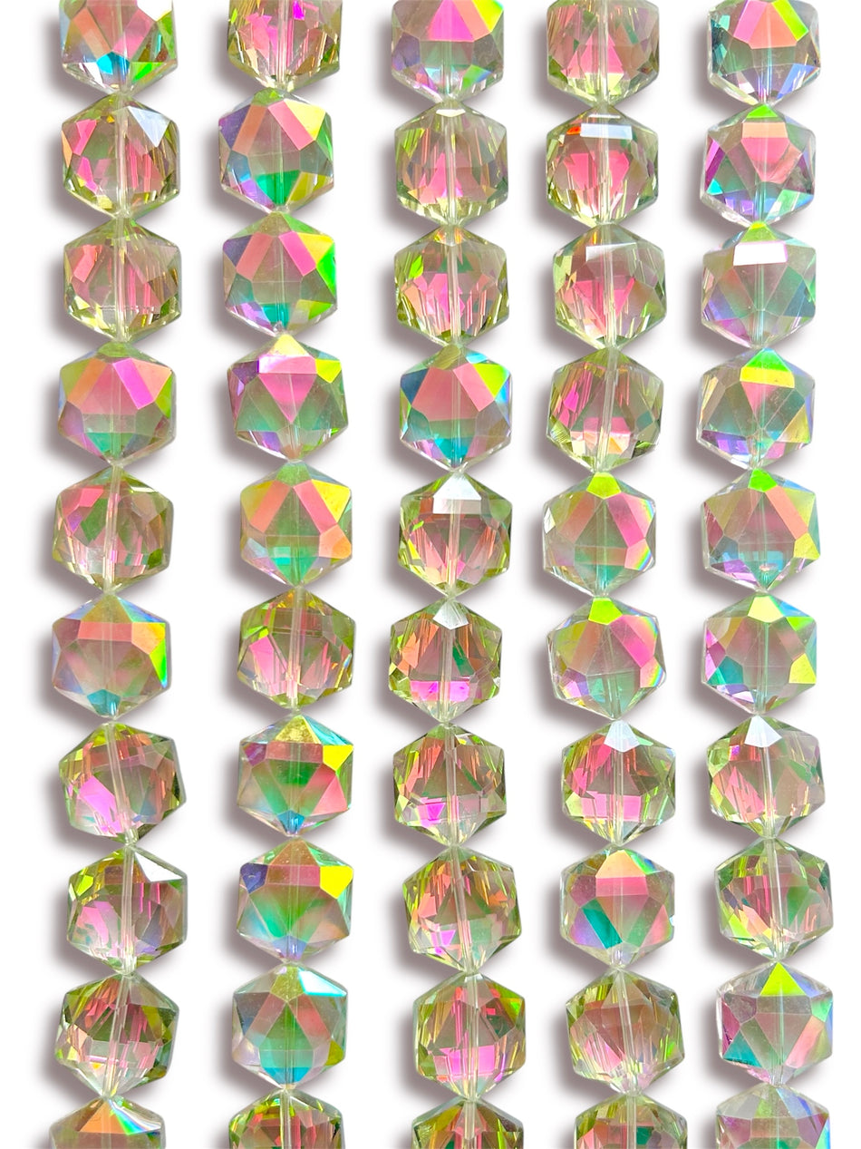 Faceted Hexagon Crystal Bead Strand, 20mm