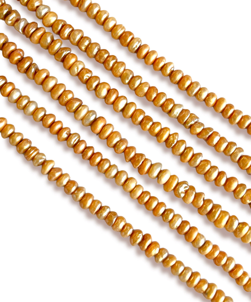 Golden Freshwater Rondelle Pearl Strand, 7-8mm