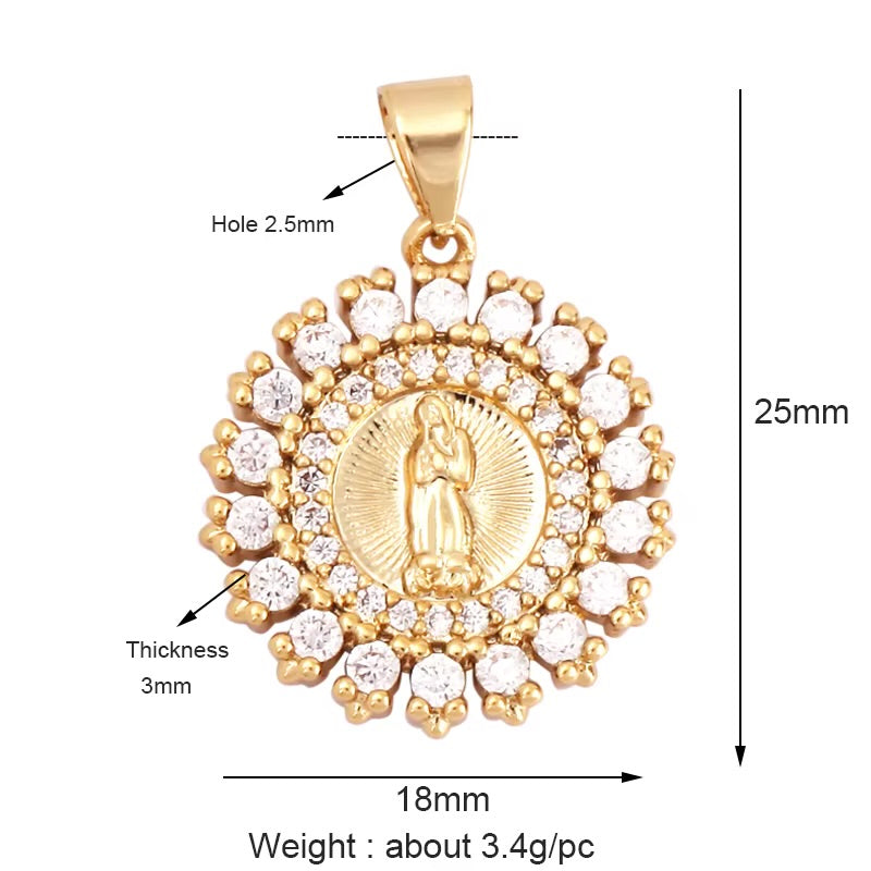 18k Gold Virgin Pendant with Zirconia 25mm, 1pc