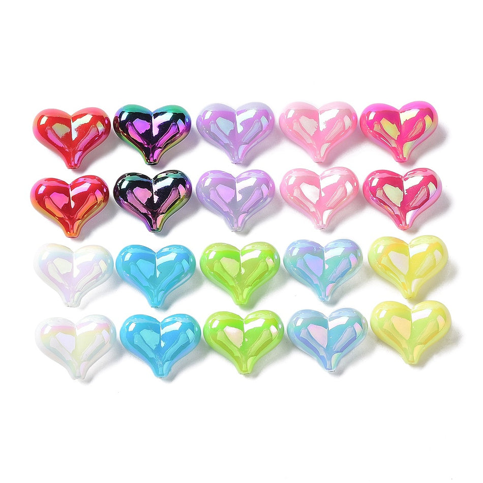 Glossy Mixed Color Heart Acrylic Beads 17mm, 20pcs