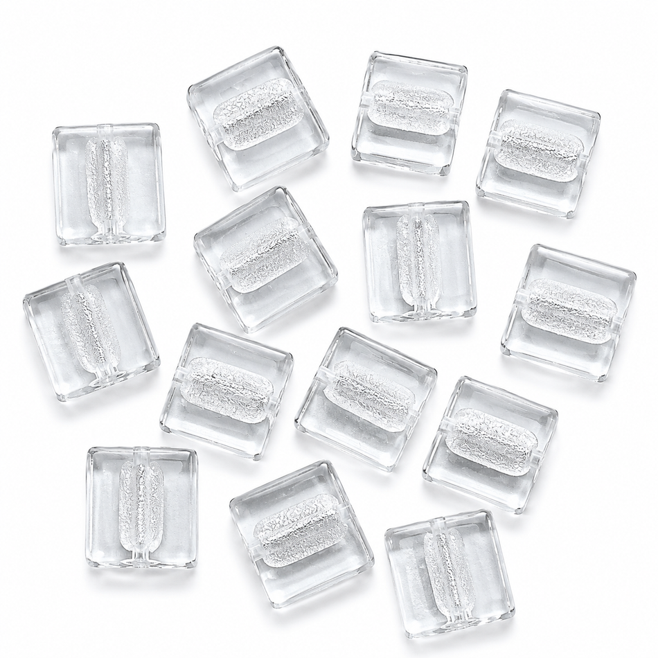 Foil Lampwork Beads, Square, Size 20x20mm, 6mm thick, hole: 1.5mm, Package of 10pcs