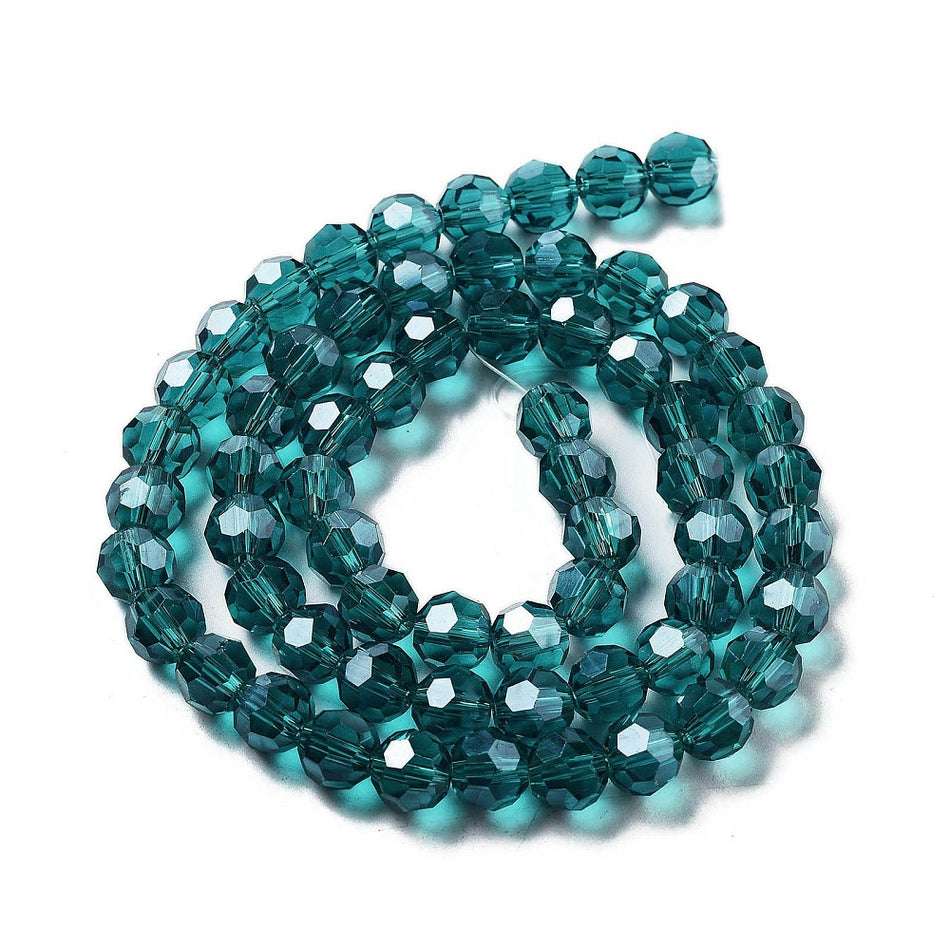 Translucent Faceted Round Crystal Bead Strand, 8mm