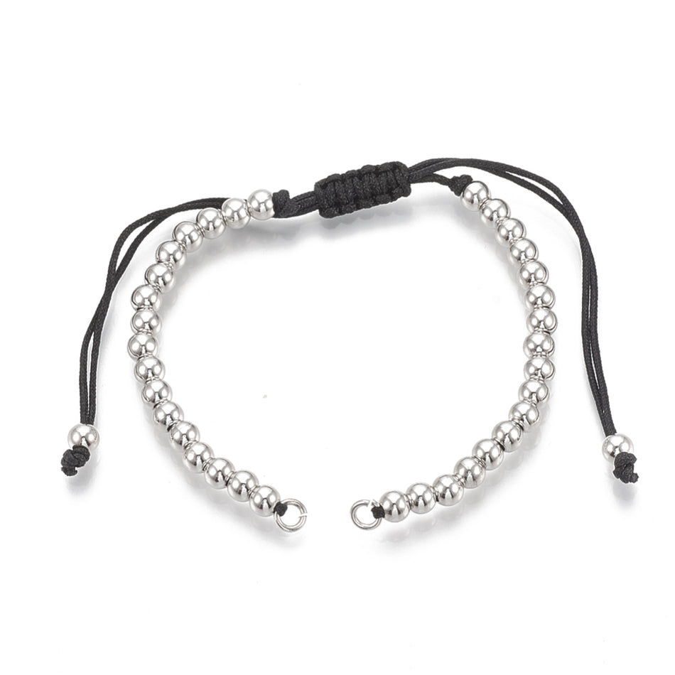 Bracelet Connector with Nylon Cord 4mm Bead, 1pc