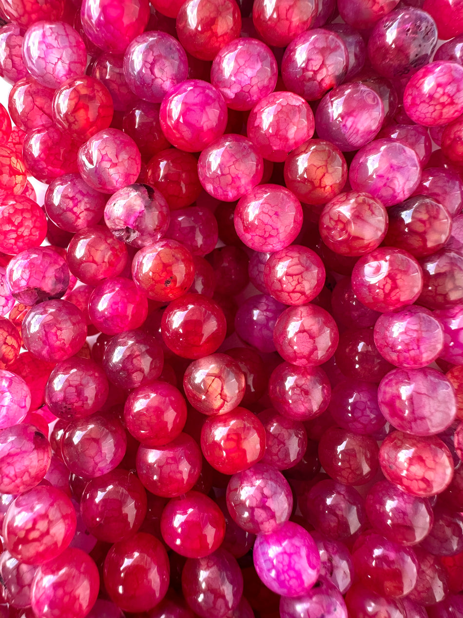 Round Fuchsia Agate Strand, 8mm