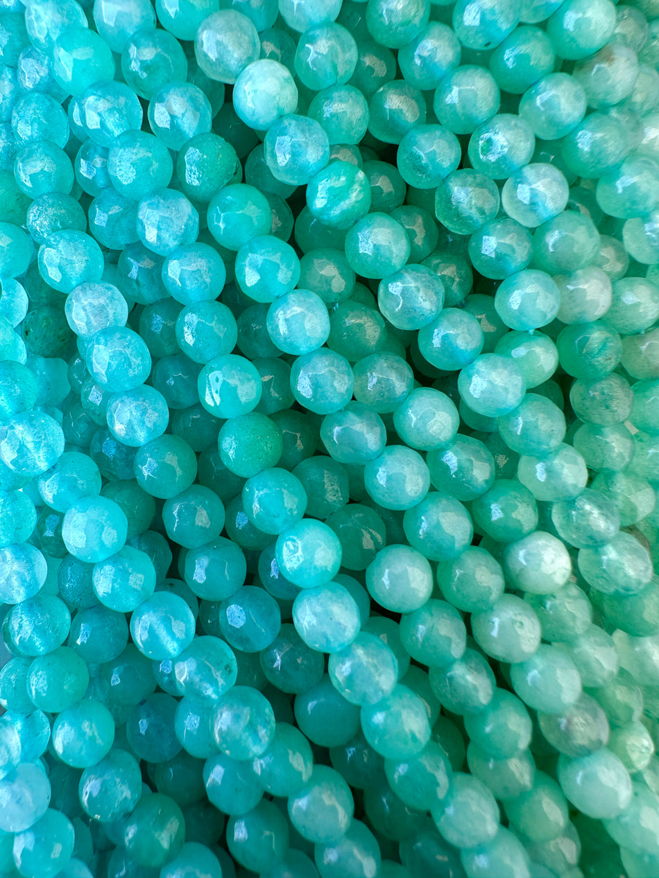 Faceted Round Turquoise Jade Strand, 6mm