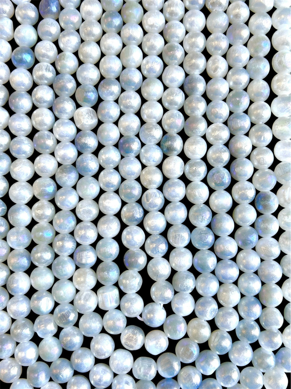 AB White Pearlized Round Jade Bead Strand, 8mm